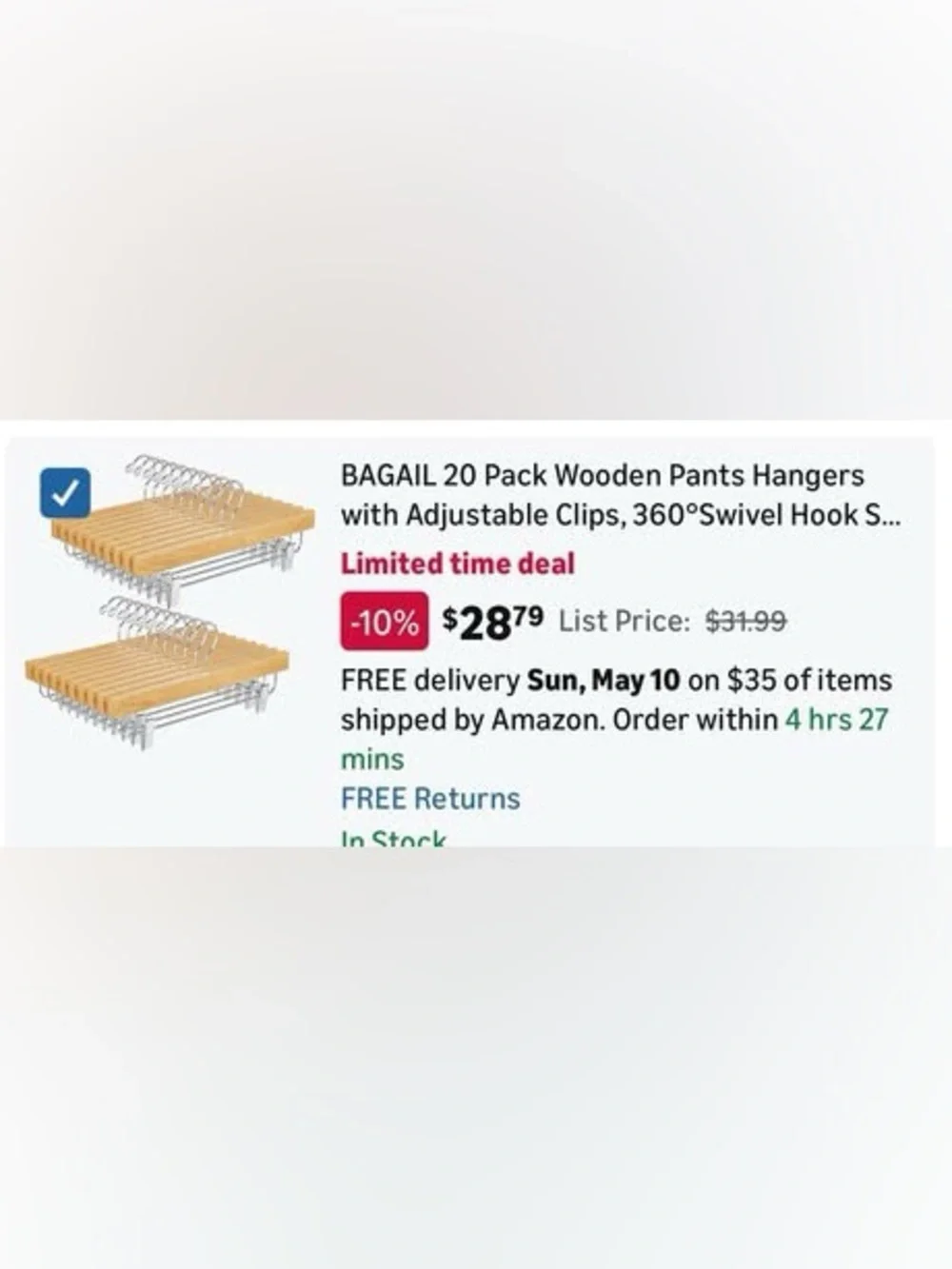 Wooden Pants Hangers with Metal Clips - Natural Wood
